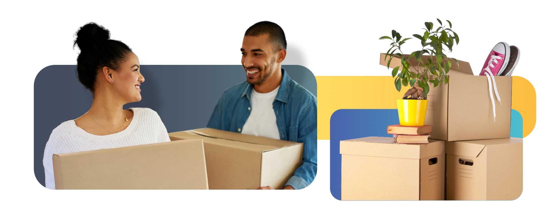 Man and women moving into their new house with boxes