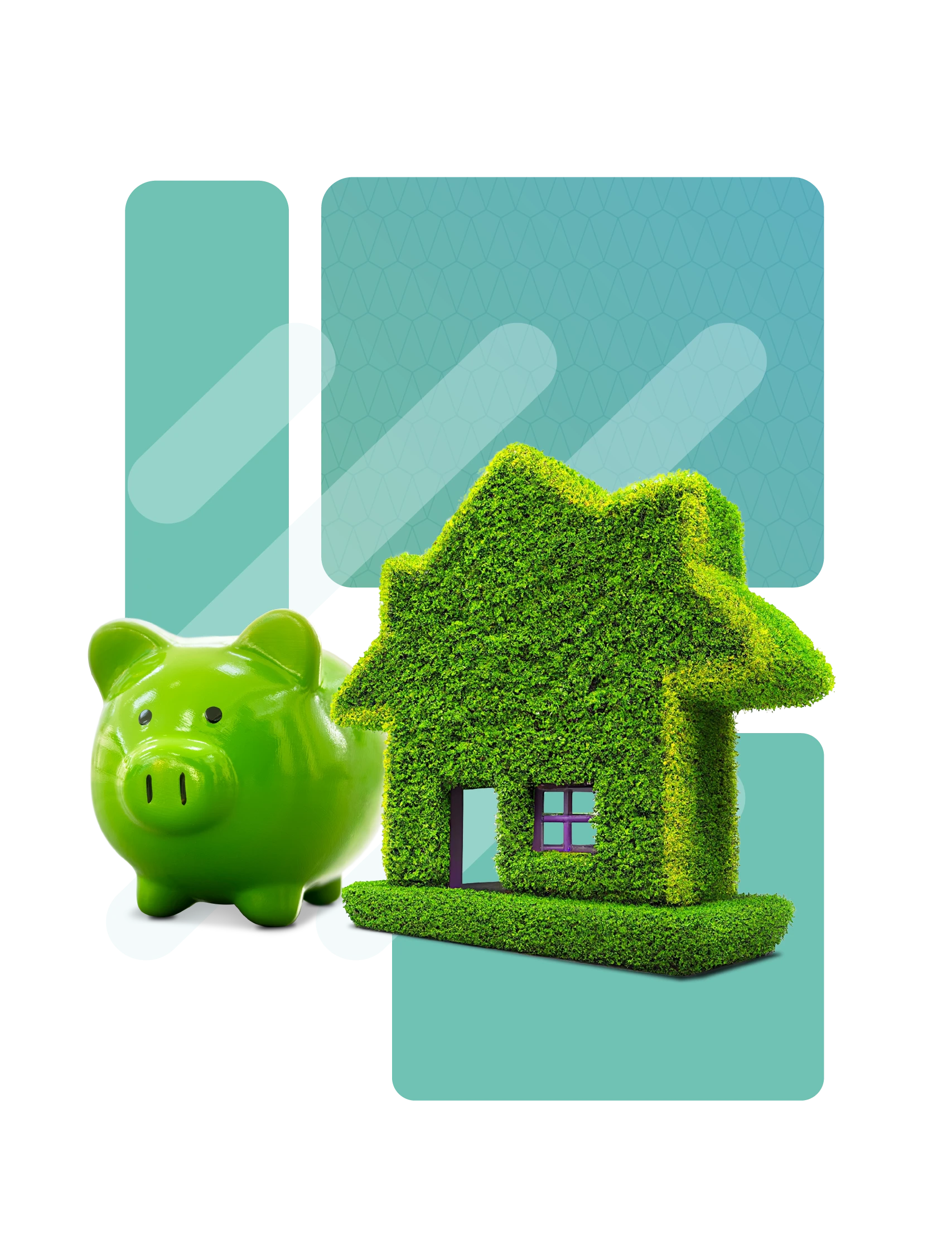 Green piggy bank and energy efficient home